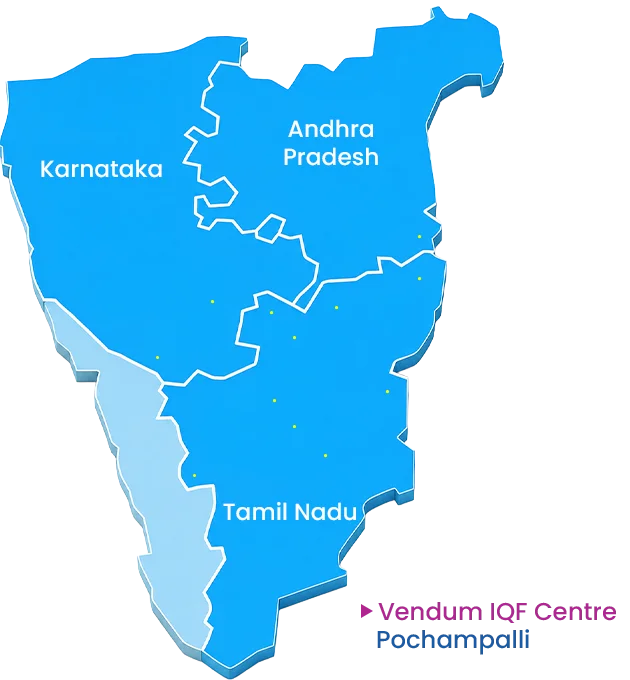 Map of Tamil Nadu, Karnataka and Andhra Pradesh showing Vendum service locations